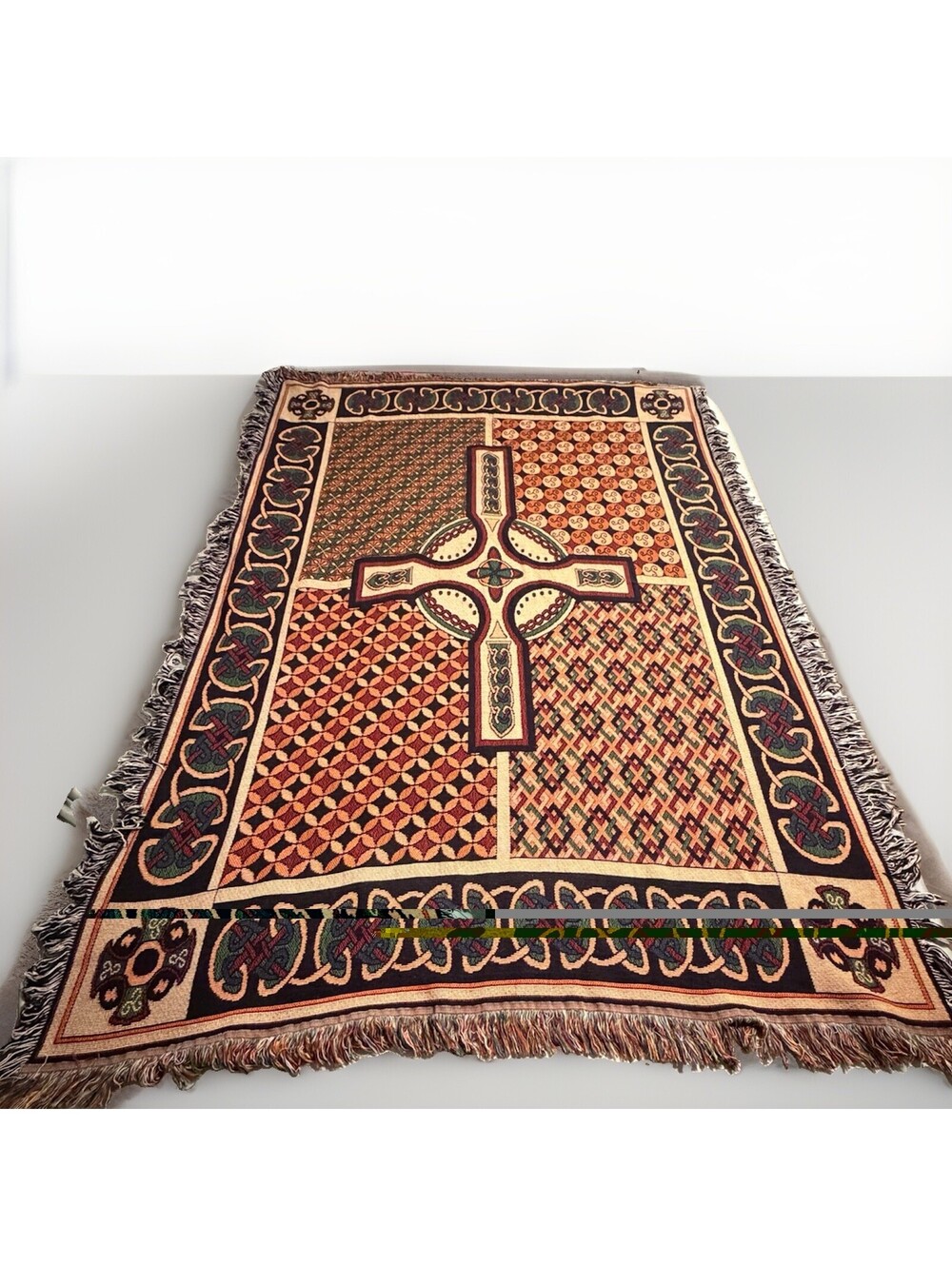 Celtic Cross Woven Tapestry Throw Blanket -Multi Color Fringe 51X68 129X172 CM